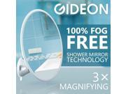 Gideon Fogless Shower Mirror with Strong Suction Cup Mounting Base 3X Magnifying