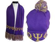 Omega Psi Phi Mens Knit Beanie Cap Scarf Set [Purple]