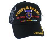 Purple Heart Vietnam Veteran Ribbon Shadow Mens Cap [Black Adjustable]