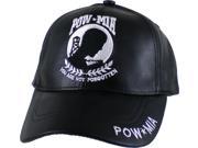 POW MIA Logo Leather Mens Cap [Black Adjustable]