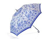 Media Sphere 2 in 1 Qin Dynasty Inspired Oriental Blue Underglaze Chinese Poreclain Auto Stick Parasol Umbrella