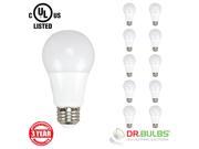 Dr. Bulbs™ Pack of 10 9W 60W Equivalent A19 Dimmable LED Light Bulb Medium Base E26 120V AC CRI 80 300 Degree Beam Angle 800 lumen UL CUL Listed