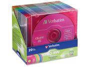Verbatim CD RW 700MB 2X 4X DataLifePlus with Color Branded Surface and Matching Case 20pk Slim Case Assorted TAA Compliant