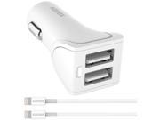 Kanex K161 2P34A8PX2 WT4F White 2 Port USB Car Charger w 4 Cable