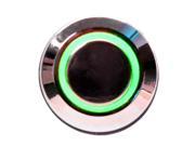 PrimoChill Silver Aluminum Momentary Vandal Switch 22mm Ring Illumination Green LED