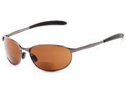 Readers.com The Sean Bifocal Sun Reader 2.50 Glossy Grey with Amber Unisex Sport Wrap Around Reading Sunglasses
