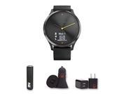 Garmin Vivomove HR Sport (Black) Large Hybrid Smartwatch With PowerBank, USB Car Charger, USB Wall Charger, EZEE Bundle
