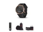 Garmin Vivomove HR Sport (Black/Rose Gold) Small/Medium Hybrid Smartwatch With PowerBank, USB Car Charger, USB Wall