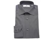 Pierre Balmain Men Slim Fit Textured Cotton Dress Shirt Dark Grey Charcoal