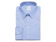 Armani Collezioni Men Slim Fit Cotton Pinstriped Dress Shirt Blue White