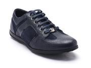 Versace Collection Men s Snakeskin Embossed Leather Low Top Sneakers Shoes Navy