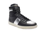 Saint Laurent Men s Leather High Top Sneaker Shoes Silver Black