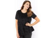 Taillissime Womens Short Sleeved Tufted Knit Sweater Black Us 12 14 Fr 42 44