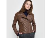Atelier R Womens Leather Biker Jacket Brown Size Us 18 Fr 48