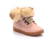 R Essentiel Girls Leather Lace Up Ankle Boots With Faux Fur Cuffs Pink Size 23