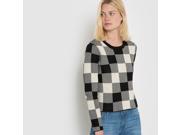 R Essentiel Womens Short Checked Jumper Sweater Grey Size Us 8 10 Fr 38 40