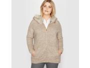 Womens Zip Up Hooded Cardigan With Faux Fur Trim