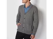 R Essentiel Mens Cable Knit Cardigan With Shawl Collar Grey Size L