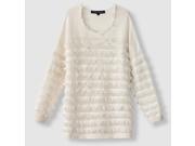 French Connection Womens Fringed Openwork Jumper Sweater With Crew Neck White M