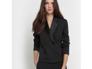 Womens Tuxedo Style Jacket With Micro Polka Dot Print