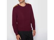 Mens Crew Neck Ribbed Cotton Jumper Sweater With Shoulder Patches