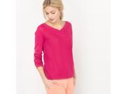 R Essentiel Womens Linen V Neck Jumper Sweater Pink Size Xl