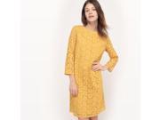 R Studio Womens Plain Embroidered Knee Length Dress Yellow Size Us 12 Fr 42