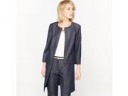 La Redoute Womens Long Collarless Stretch Twill Jacket Blue Size Us 12 Fr 42