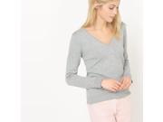 R Edition Womens Basic V Neck Jumper Sweater Grey Size S