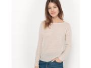 R Studio Womens Linen Openwork Effect Crew Neck Jumper Sweater Beige Size M