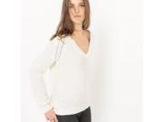 Atelier R Womens Sparkly Cotton V Neck Jumper Sweater White Size Xxl
