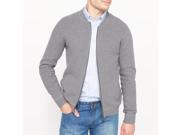 R Essentiel Mens Zip Up Cardigan With Bomber Style Collar In 100% Cotton Grey M