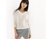 R Edition Womens Openwork Lace Effect Jumper Sweater Beige Size Xl