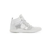 Pataugas Teen Girls Banjou Mt High Top Leather Trainers Grey Size 31