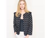 R Studio Womens Short Printed Jacket With Ruffles Blue Size Us 8 Fr 38