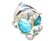 Ana Silver Co Large Rare Larimar Dolphin Apatite Blue Topaz Cultured Pearl 925 Sterling Silver Ring Size 8.75