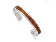 Chisel Stainless Steel Polished Red Orange Wood Inlay Bangle