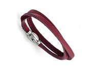 Chisel Stainless Steel Polished Purple Leather Wrap Bracelet 15.5