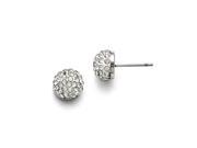 Chisel Stainless Steel Polished White Enamel w Crystals Post Earrings 10mm
