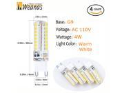 Weanas® 4x G9 Base 64 LED Light Bulb Lamp 4 Watt AC 110V Warm White Undimmable Equivalent to 28W Halogen Track Bulb Replacement