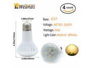 Weanas 4x E27 LED Light Bulb Lamp 9 Watt AC 95 265V Warm White Ceramic Undimmable Equivalent to 70W Halogen Track Bulb Replacement 180° Beam Angle