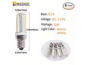 Weanas 4x E14 Base 104 LED Light Bulb Lamp 5 Watt AC 110V Warm White Undimmable Equivalent to 35W Halogen Track Bulb Replacement 360° Beam Angle