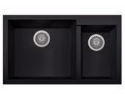 ALFI brand AB3319UM BLA Black 34 Double Bowl Undermount Granite Composite Kitchen Sink