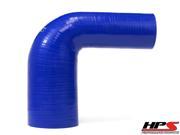 HPS 3 > 4 ID 4 ply Silicone 90 Degree Elbow Reducer Hose Blue 76mm > 102mm ID