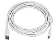 Monoprice 15ft USB 2.0 A Male to Mini B 5pin Male 28 24AWG Cable w Ferrite Core Gold Plated WHITE