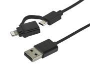 Apple MFi Certified USB to Micro USB Lightning Charge Sync Cable 3ft Black