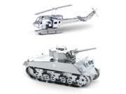 Metal Earth 3D Laser Cut Models Huey Helicopter AND Sherman Tank = SET OF 2