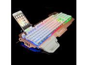 Professional Gaming Keyboard 8 LED Backlit Modes with Phone Holder Mechanical Feeling 104 Keys Waterproof for PC Laptop