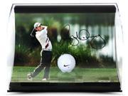 RORY McIlroy Hand Signed Holding the Finish Photo with Range Driven Ball in Curve Display UDA LE 50