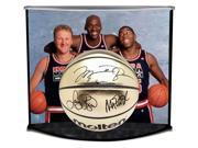 MICHAEL JORDAN MAGIC JOHNSON LARRY BIRD Signed Molten Gold Trophy Basketball LE of 92 With Curve Display Case UDA.